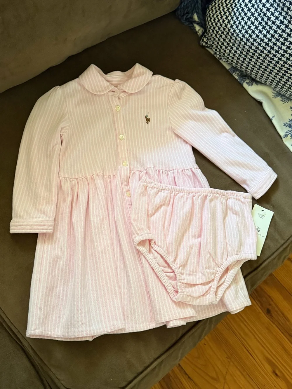 Ralph Lauren Baby Pink Striped Dress & Bloomers Set
